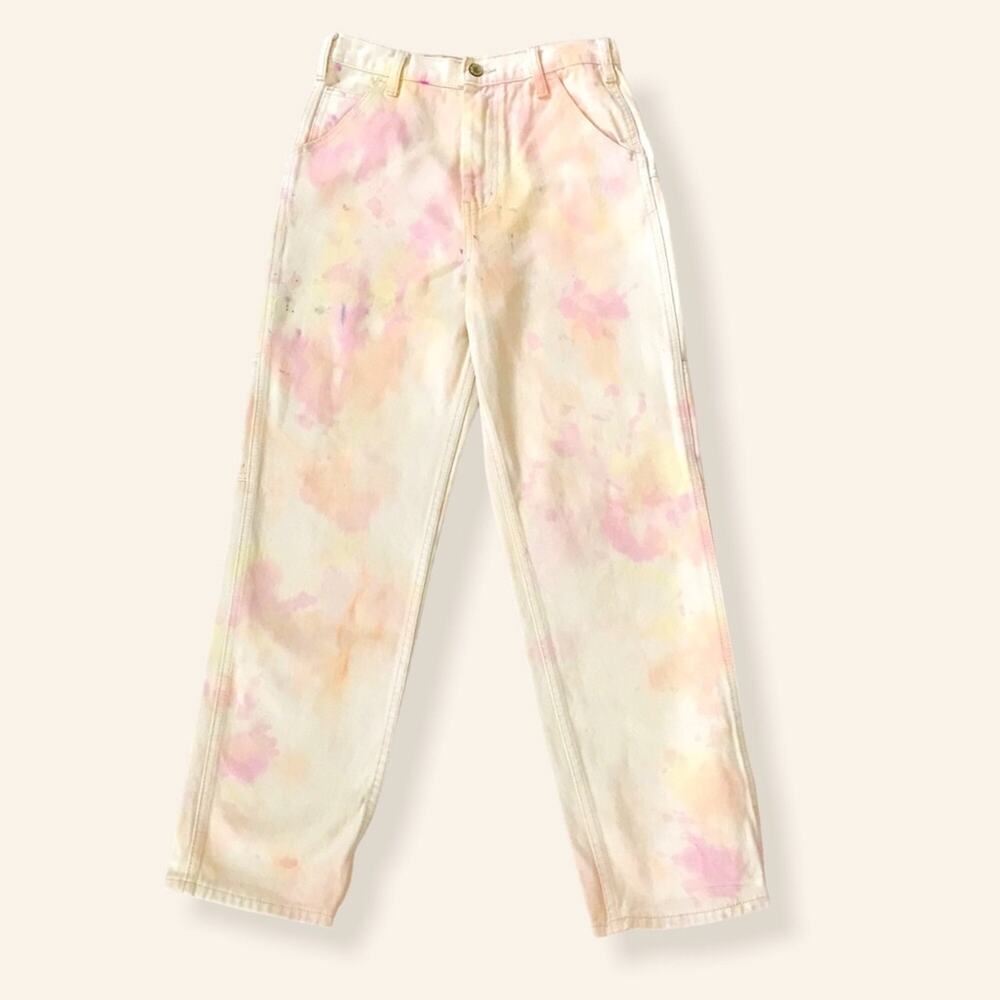 PacSun Pastel Jeans Yellow Pink Paint Splash Denim Streetwear High-Rise